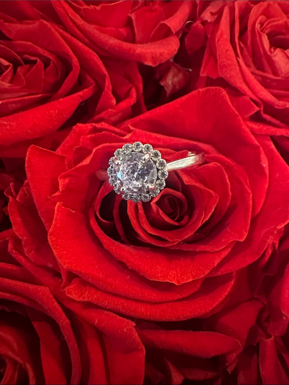 925 Silver Classic Silver Halo White Stone Ring
